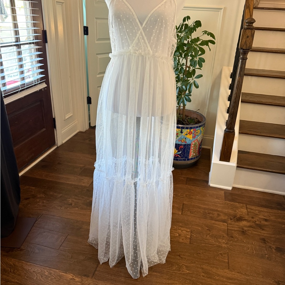 Flying Tomato NWOT Sheer White Maxi Dress with Adjustable Straps